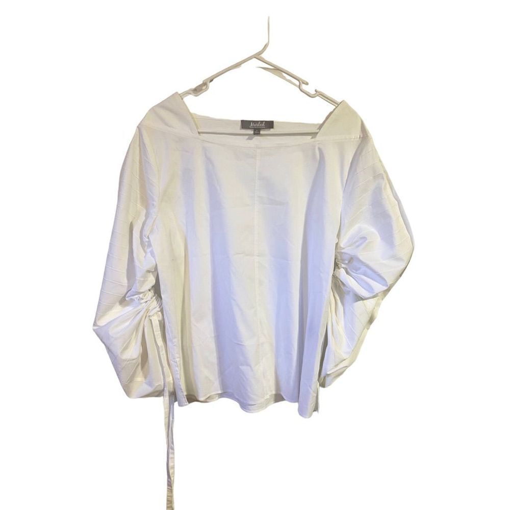 Marled scrunch sleeve size Large white blouse